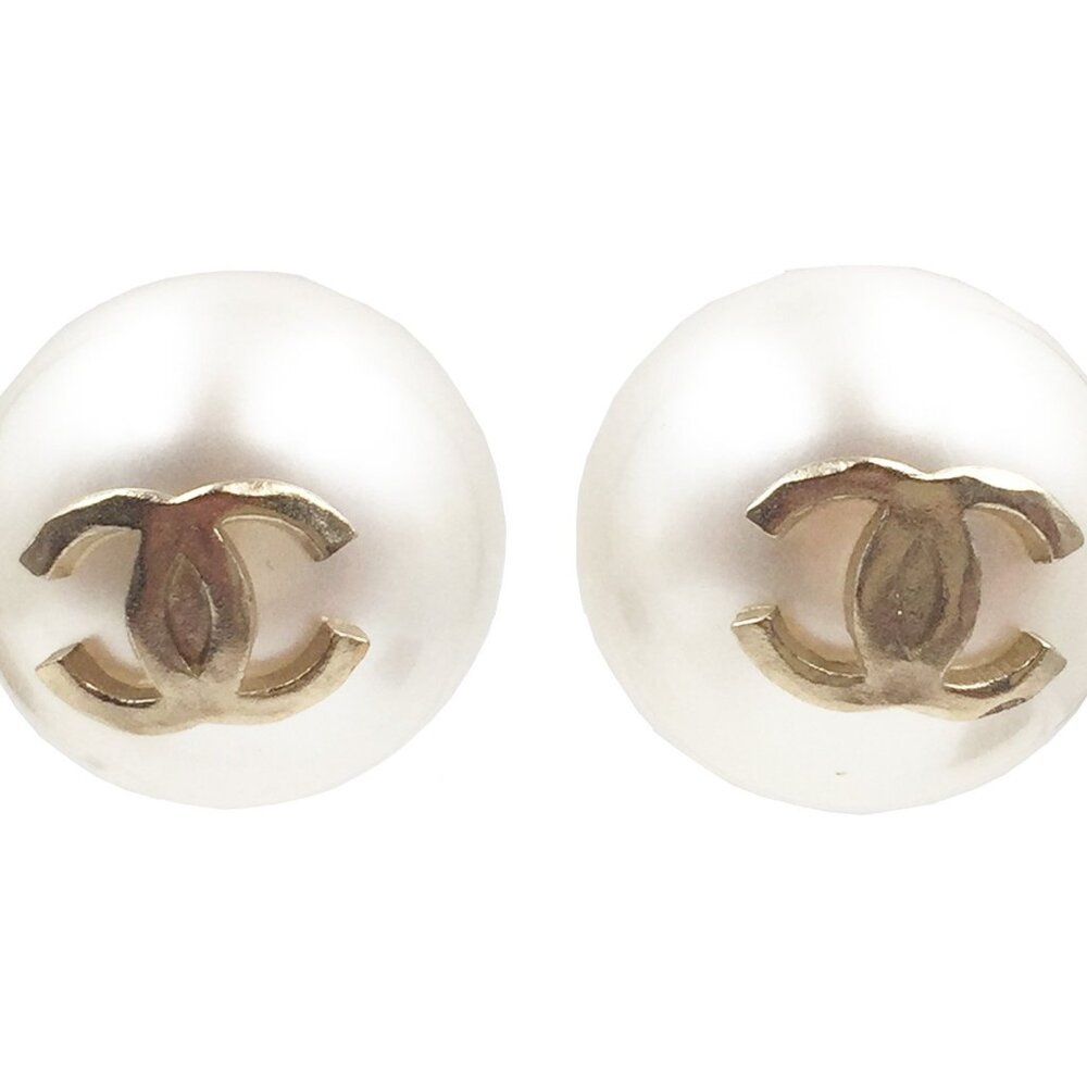 Chanel Classic Gold CC Gumball Pearl Piercing Earrings